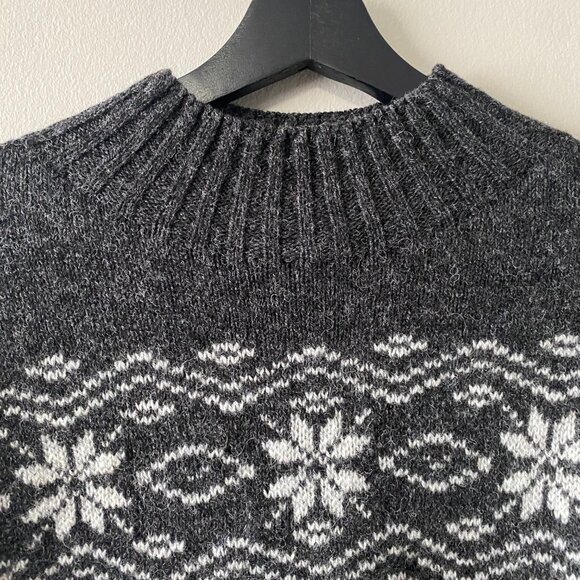 NWT Celtic & Co. Fair Isle Stripe Funnel Neck Sweater Charcoal - Picture 9 of 16
